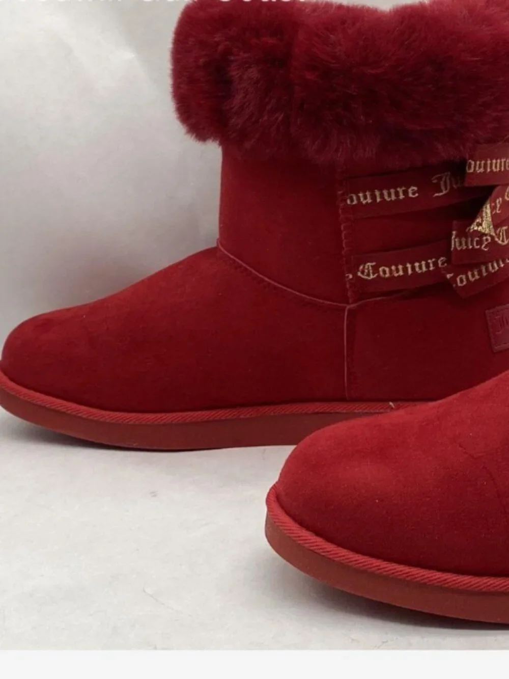 ✨ Juicy Couture Red Faux Suede Fur Lined Winter Snow Ankle Boots Size 8 ✨